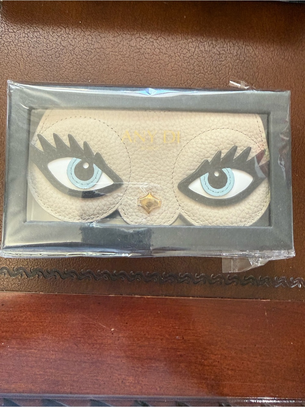 Cream Eye-Motif Leather Glasses Case with Blue Eyes ANY DI Munich